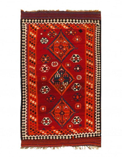 Canvello Red Vintage Silkroad Shiraz Kilim Rug - 5'8" X 9'8" - Canvello