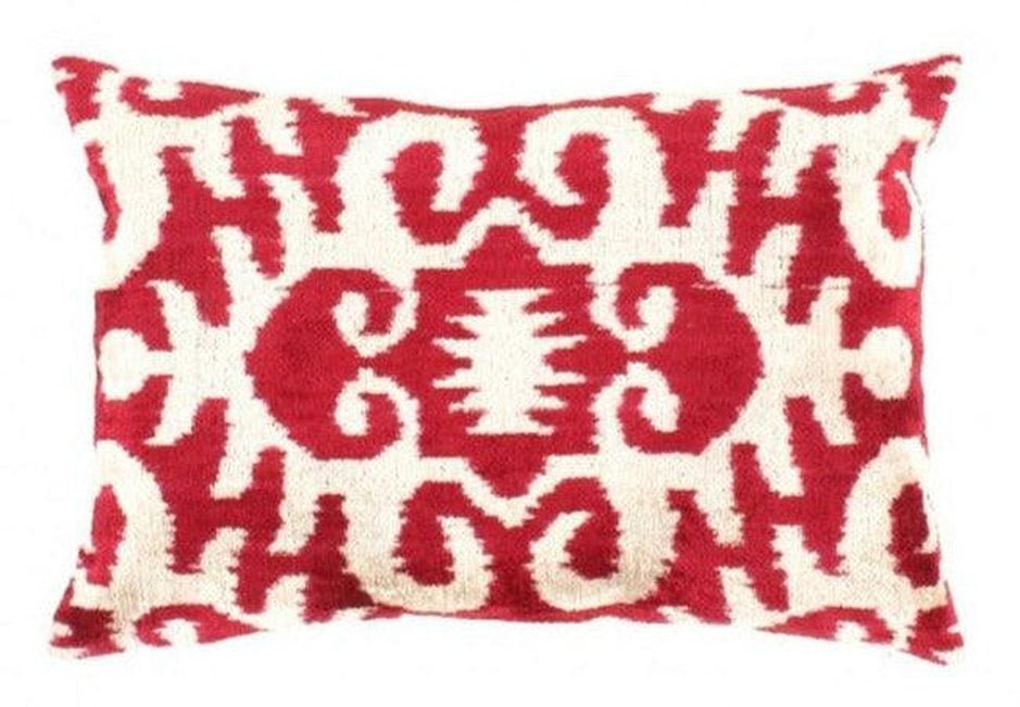 Canvello Red White Designer Ikat Velvet Throw Pillow - 16" X 24" - Canvello