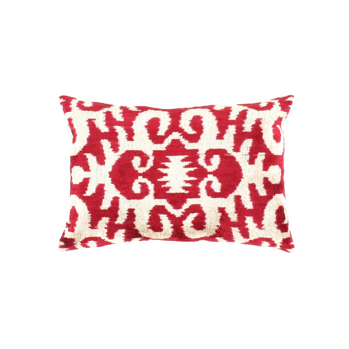 Canvello Red White Ikat Velvet Throw Pillow - 16" X 24" - Canvello