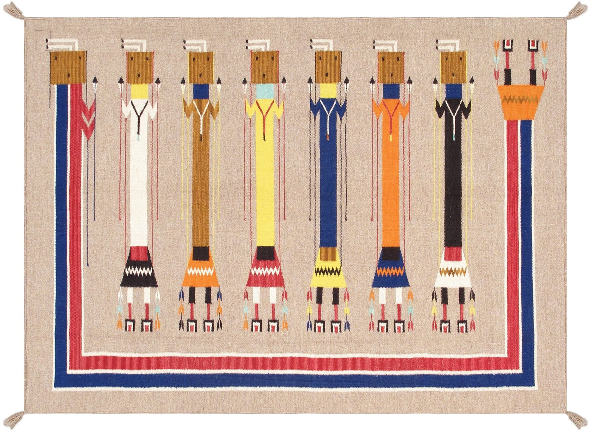 Alfombra de lana kazaka caucásica antigua del siglo XVIII para sala de estar - 3'7'' X 7'5''