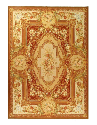 Canvello Rust Color Fine Hand Knotted Abusson Rug 10' X 14' - Canvello