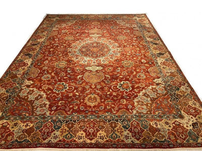 Canvello Rust Color Fine Hand Knotted Silkroad Design Tabriz 9'1'' X 12'1'' - Canvello