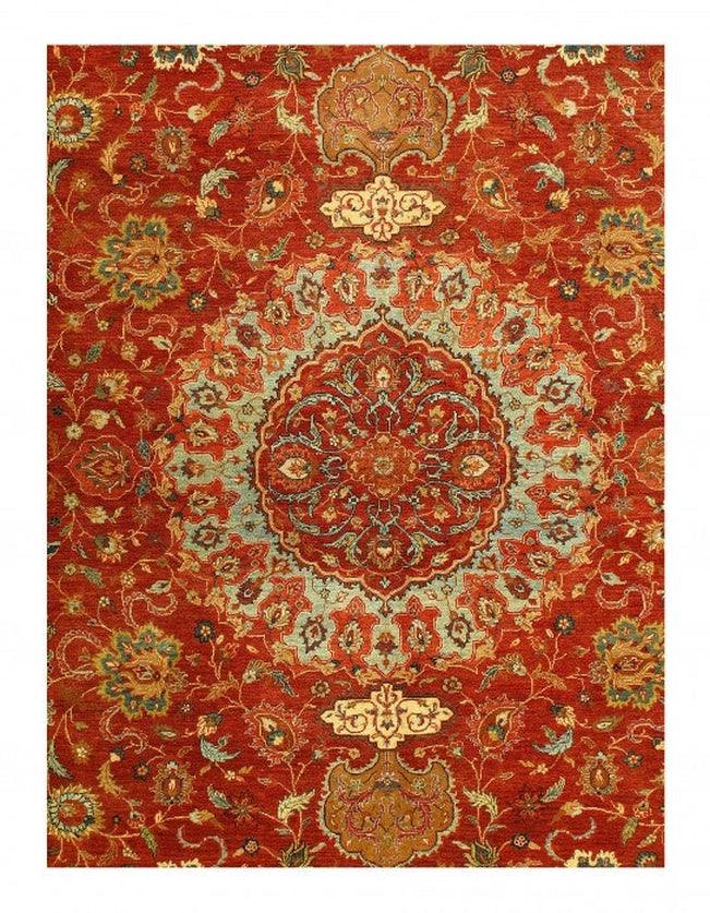 Canvello Rust Color Fine Hand Knotted Silkroad Design Tabriz 9'1'' X 12'1'' - Canvello