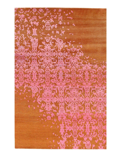 Rust Color Modern Hand Knotted Rug 6' X 9'