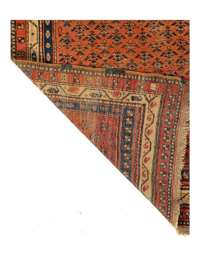 Canvello Rust Fine Hand Knotted Antique Kurdish Rug 3'8'' X 8'3'' - Canvello