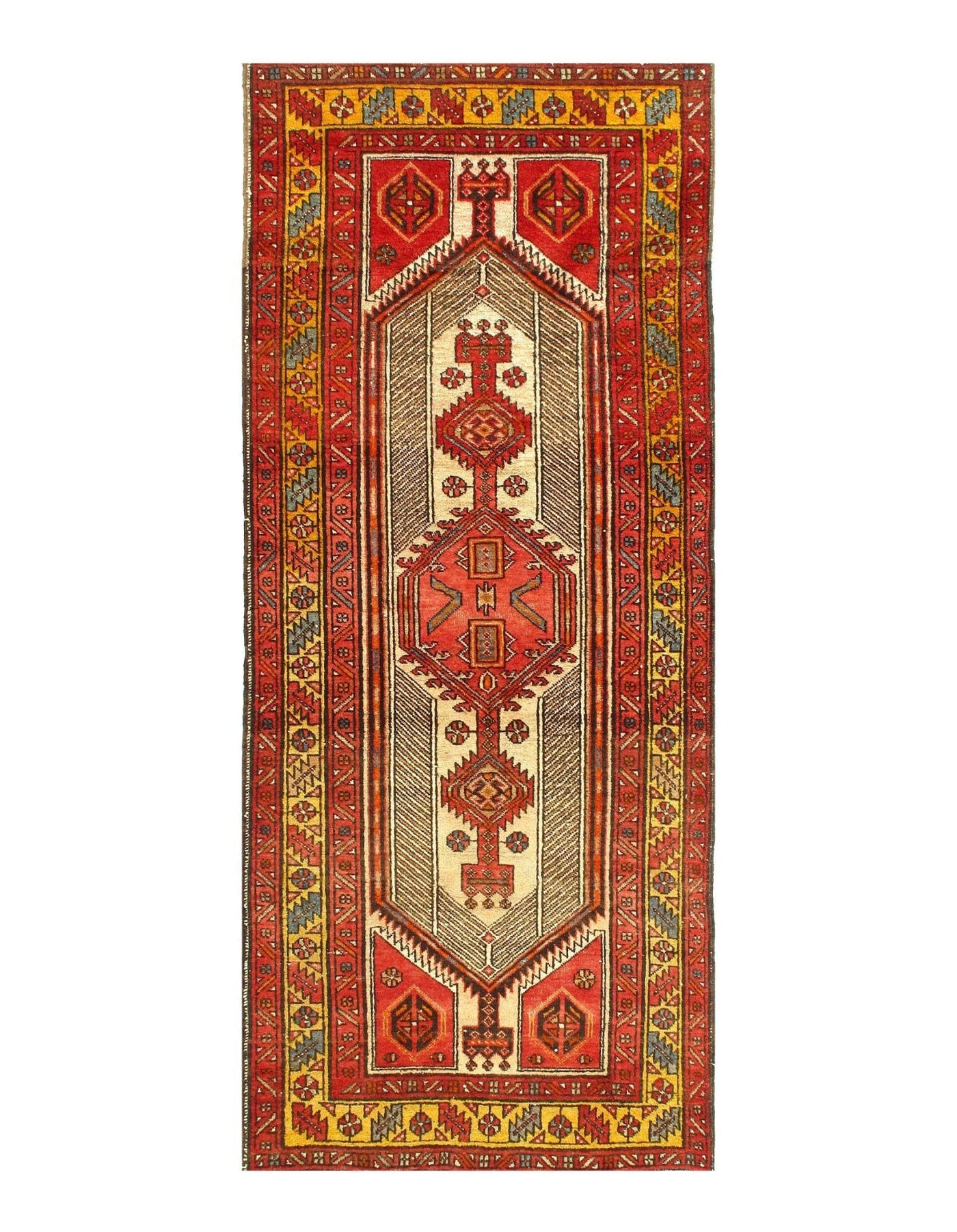 Canvello Rust Silkroad Sarab Yellow Runner Rug - 3'5" X 8' - Canvello