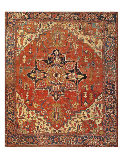 Canvello Rust Silkroad Serapi Blue Gold Rug - 9'4" X 11' - Canvello