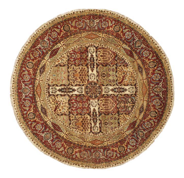 Canvello Rust Tabriz Garden Design Round Rug - 6' X 6' - Canvello