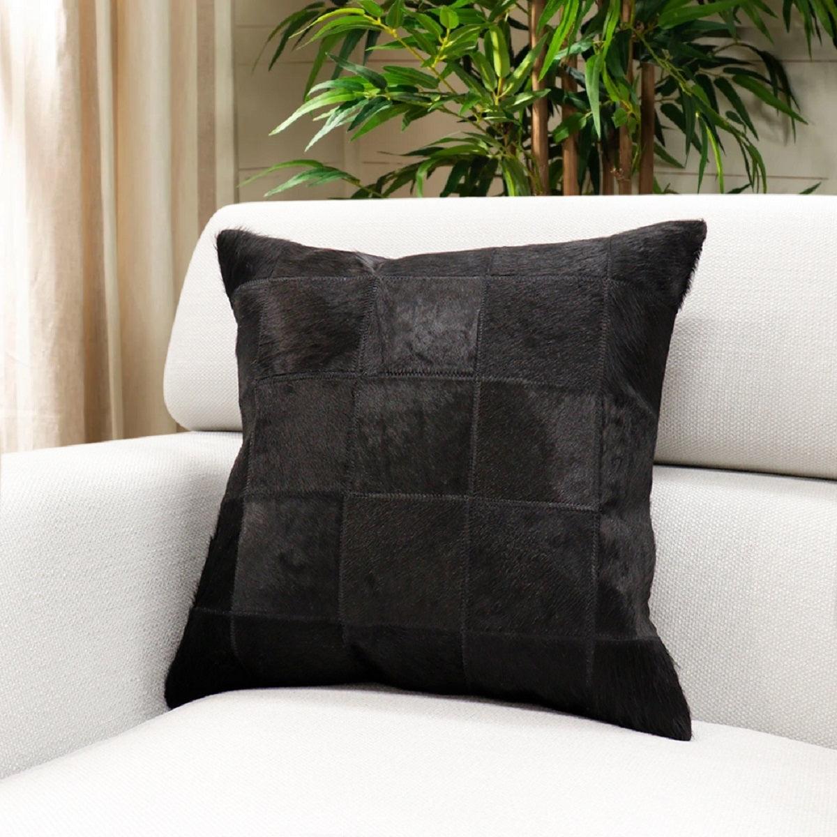 Canvello Safari Checkered Black Cowhide 17" Decorative Throw Pillow - Canvello