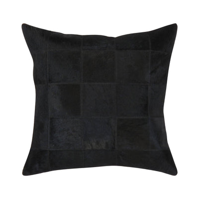 Canvello Safari Checkered Black Cowhide 17" Decorative Throw Pillow