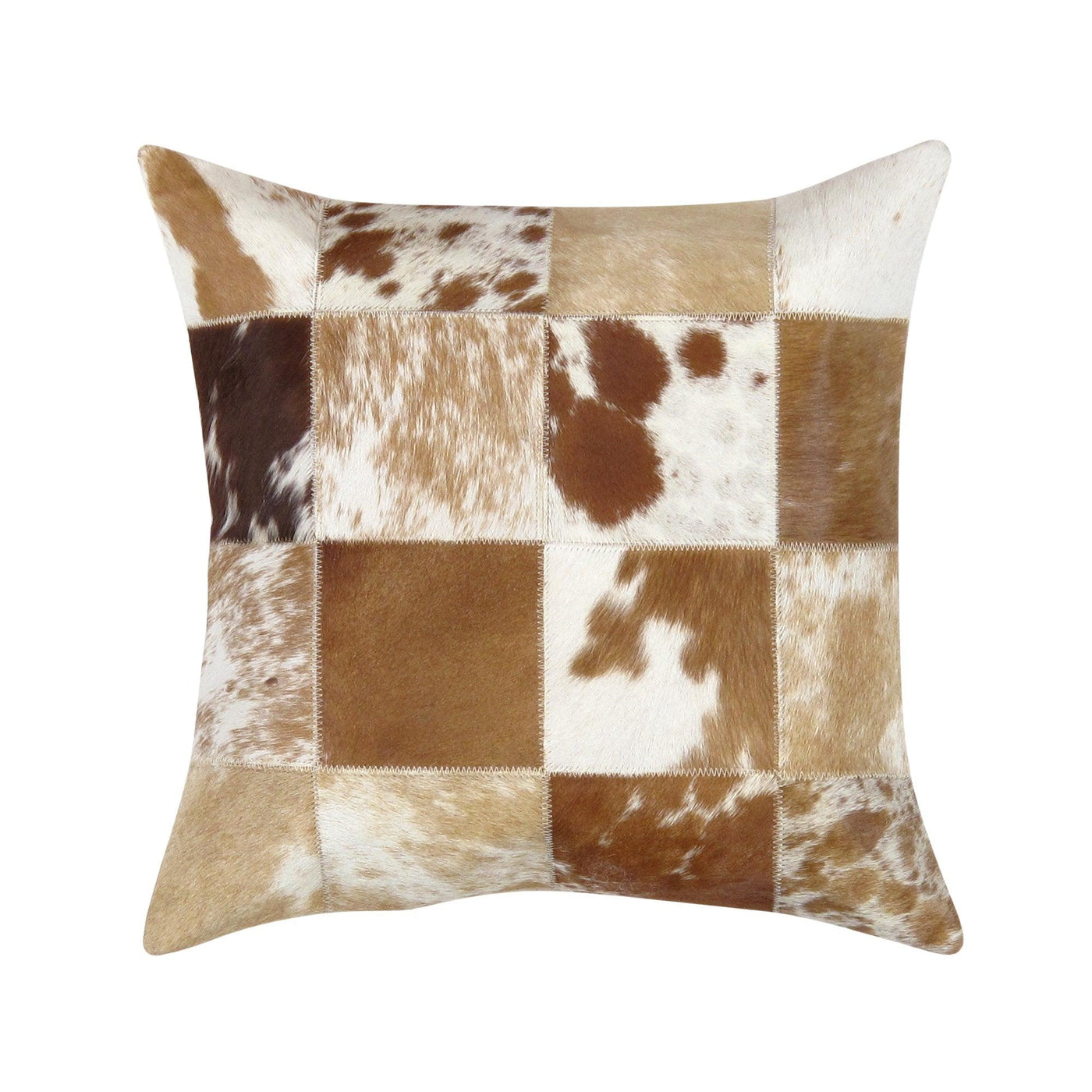 Canvello Safari Checkered Brown Cowhide 17" Decorative Throw Pillow