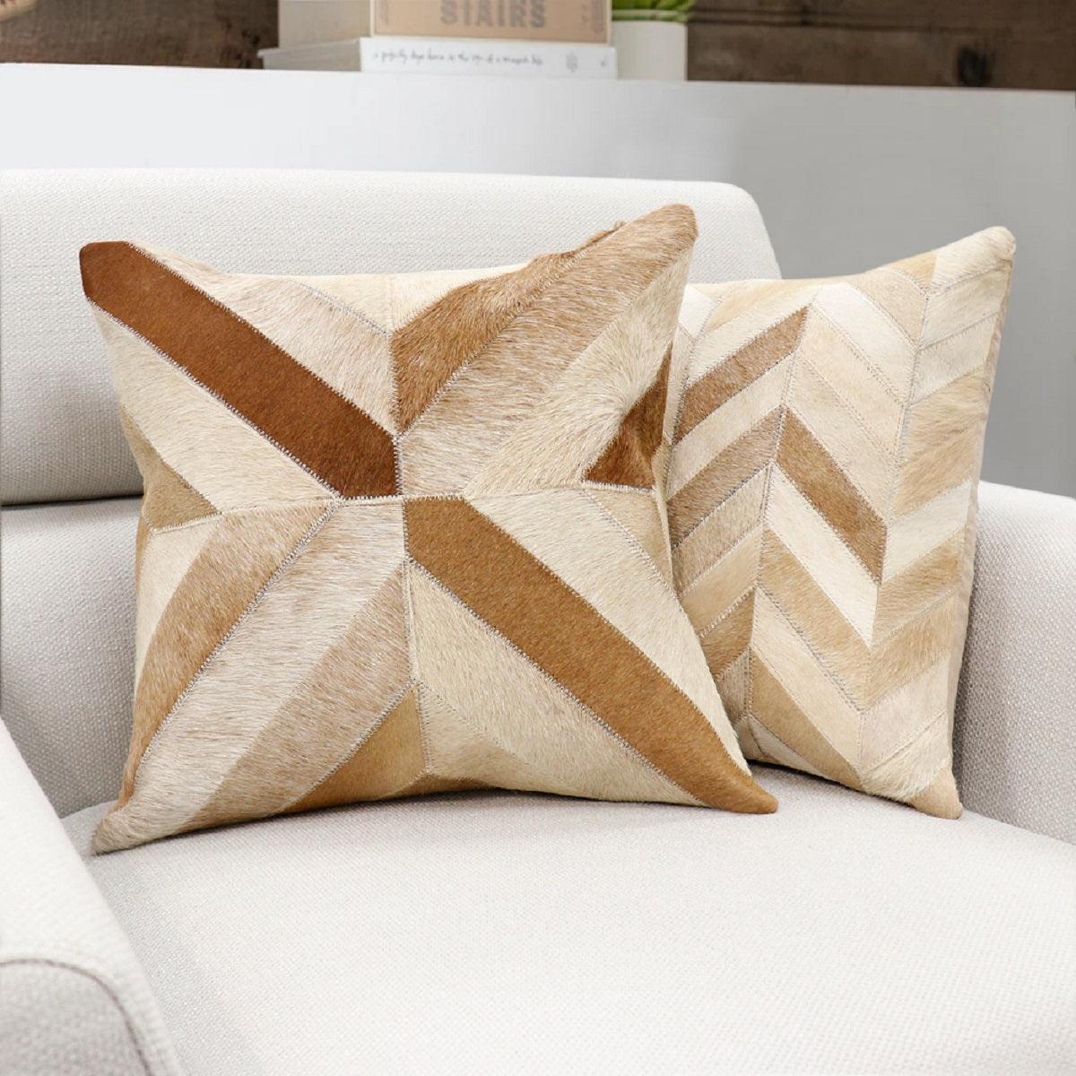 Canvello Safari Chevron L. Brown Cowhide 17" Decorative Throw Pillow - Canvello