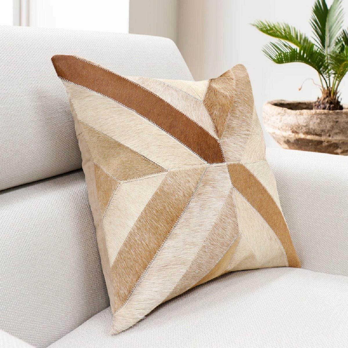 Canvello Safari Chevron L. Brown Cowhide 17" Decorative Throw Pillow - Canvello