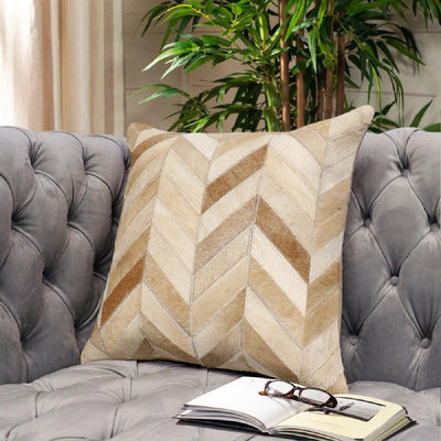 Canvello Safari Chevron L. Brown Cowhide 17" Decorative Throw Pillow - Canvello