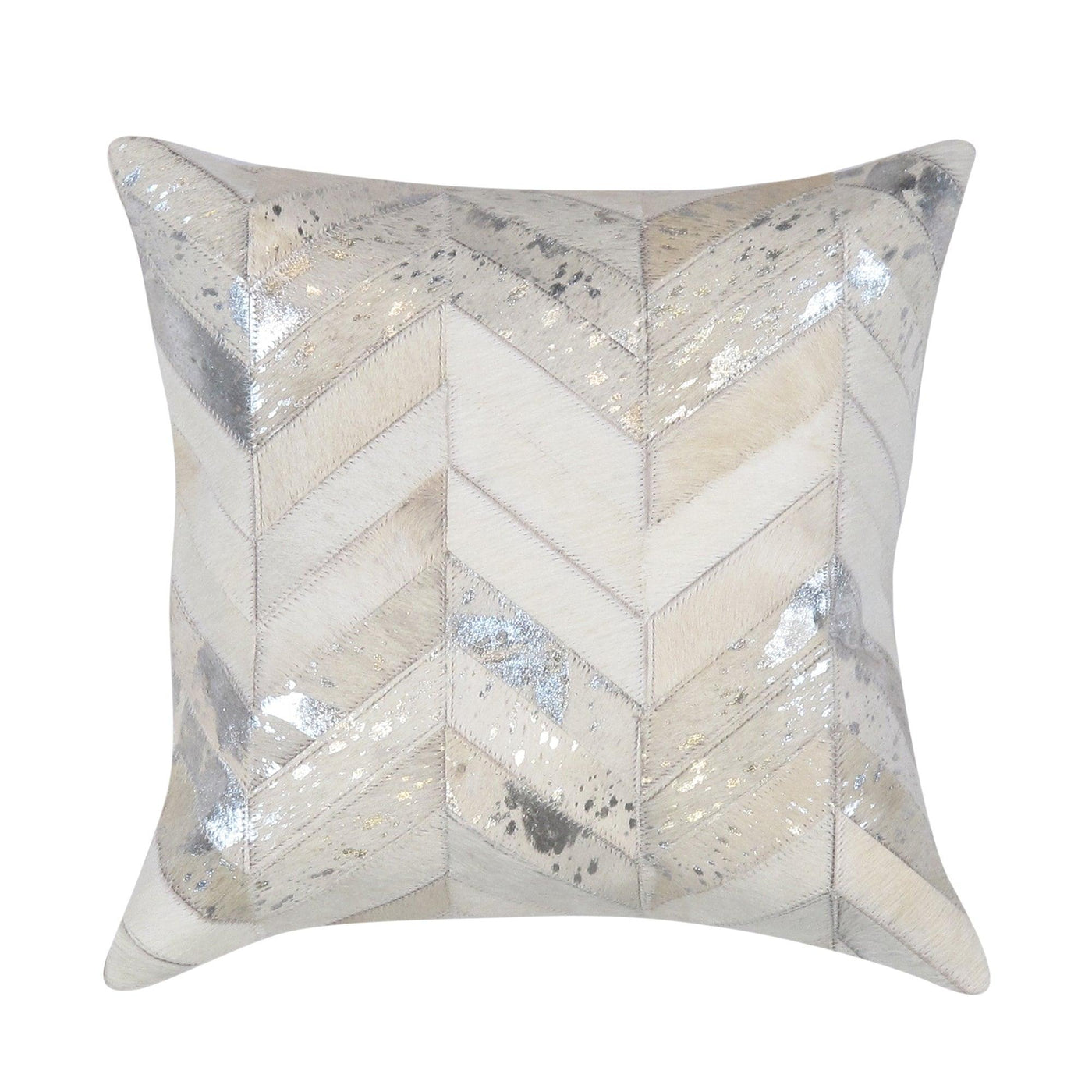 Canvello Safari Chevron Silver Cowhide 17" Decorative Throw Pillow - Canvello