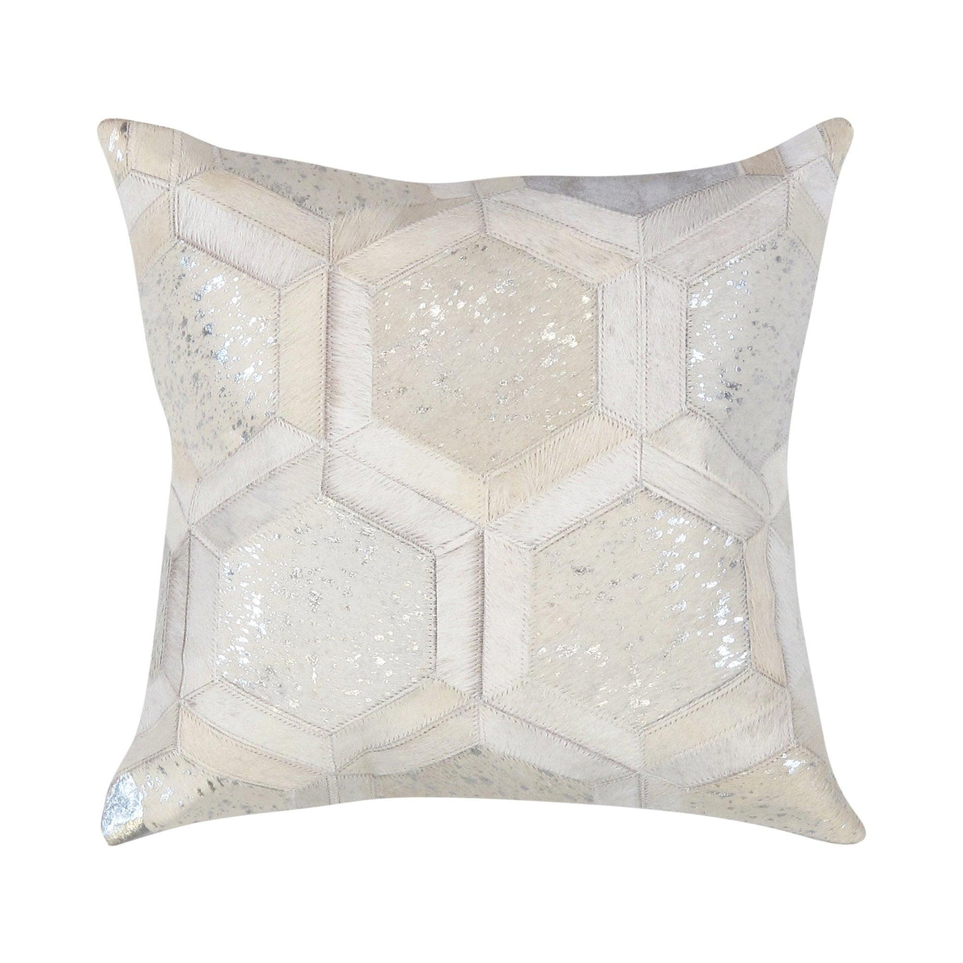 Canvello Safari Geometric Silver Cowhide 17" Decorative Throw Pillow