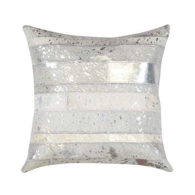 Canvello Safari Striped Silver Cowhide 17" Decorative Throw Pillow