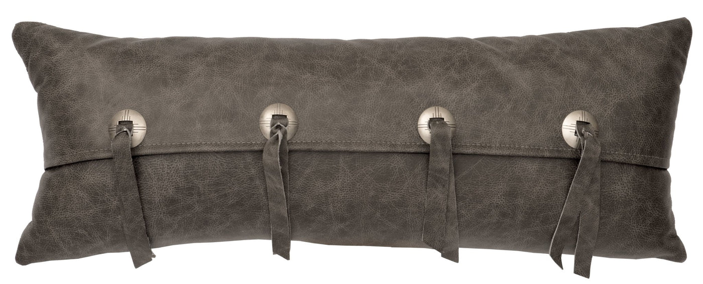 Canvello Saloon Grey Leather Pillow - Leather Back - 10"x26" - Canvello