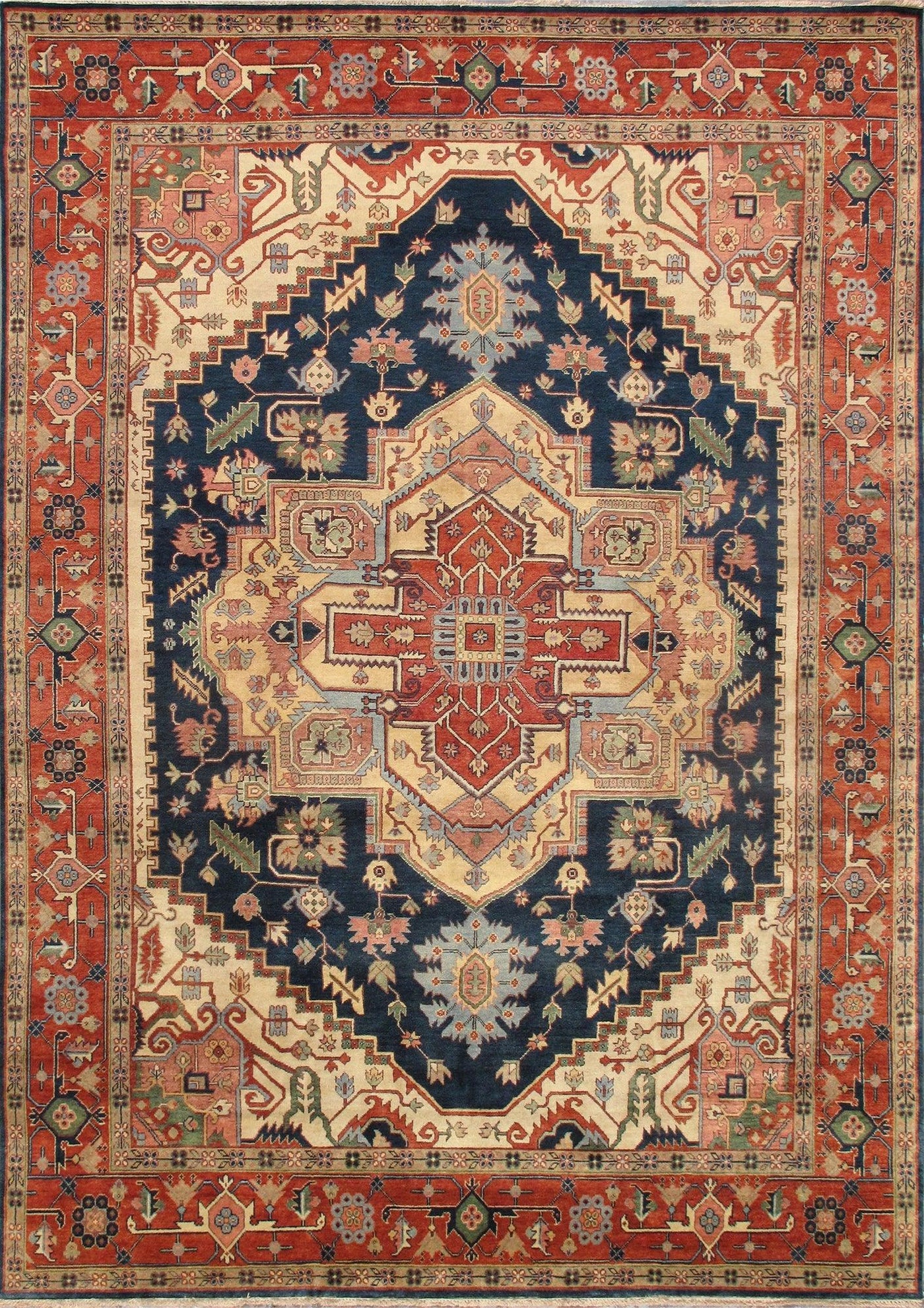 Canvello Serapi Collection Hand - Knotted Navy/Rust Wool Area Rug - 4'11" X 7'0" - Canvello