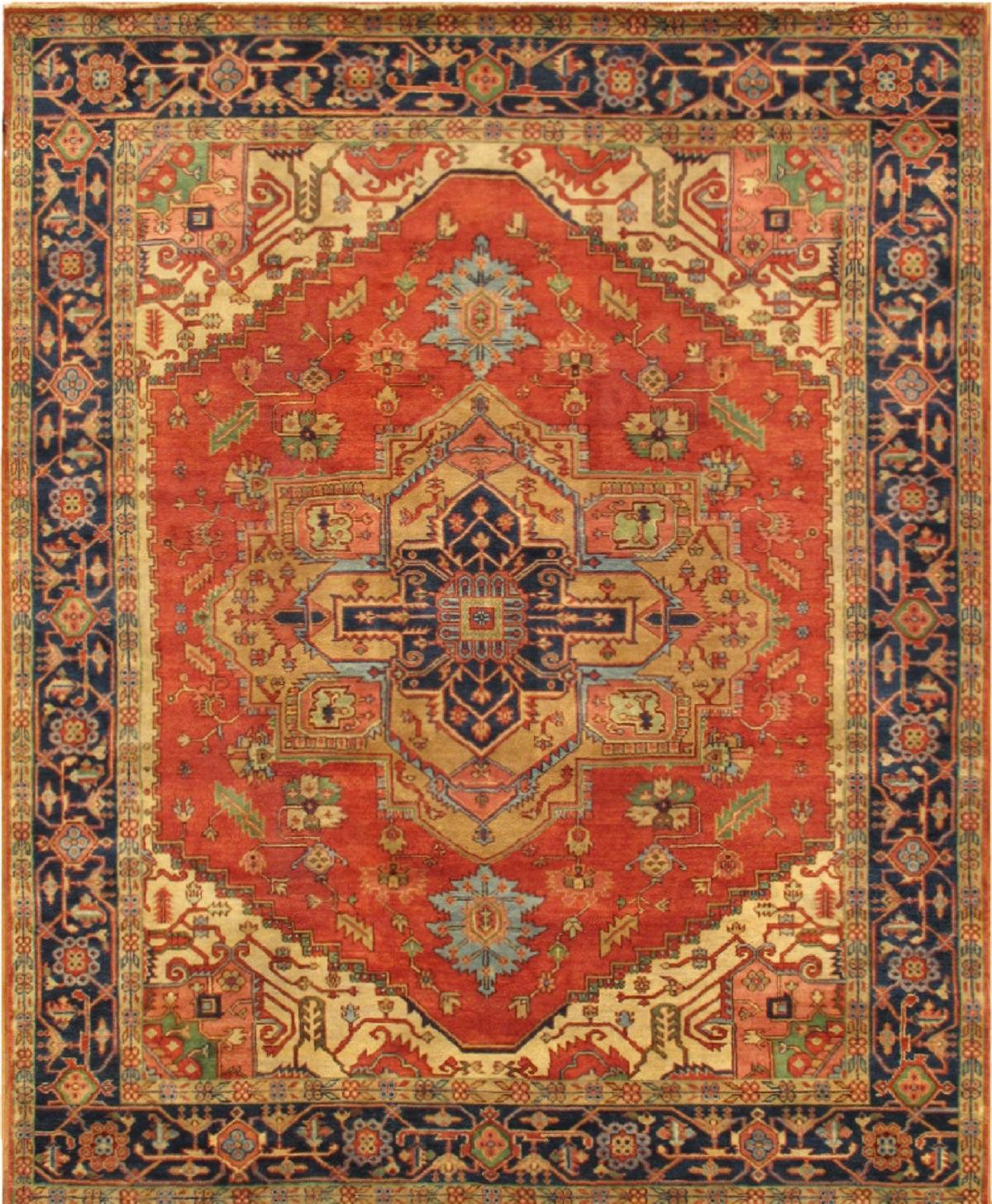 Canvello Serapi Collection Hand-Knotted Rust Wool Area Rug- 9'7" X 13'11"