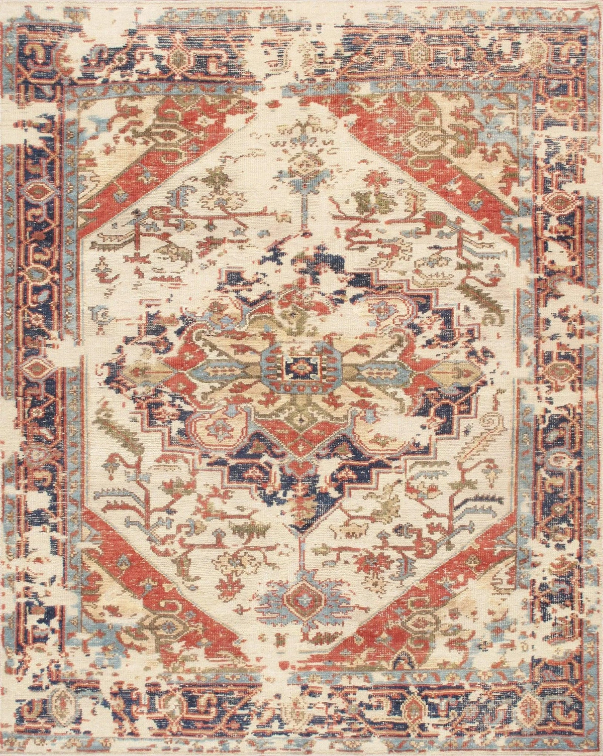 Canvello Serapi Hand-Knotted Ivory/Navy Wool Area Rug-10'2" X 13'8"