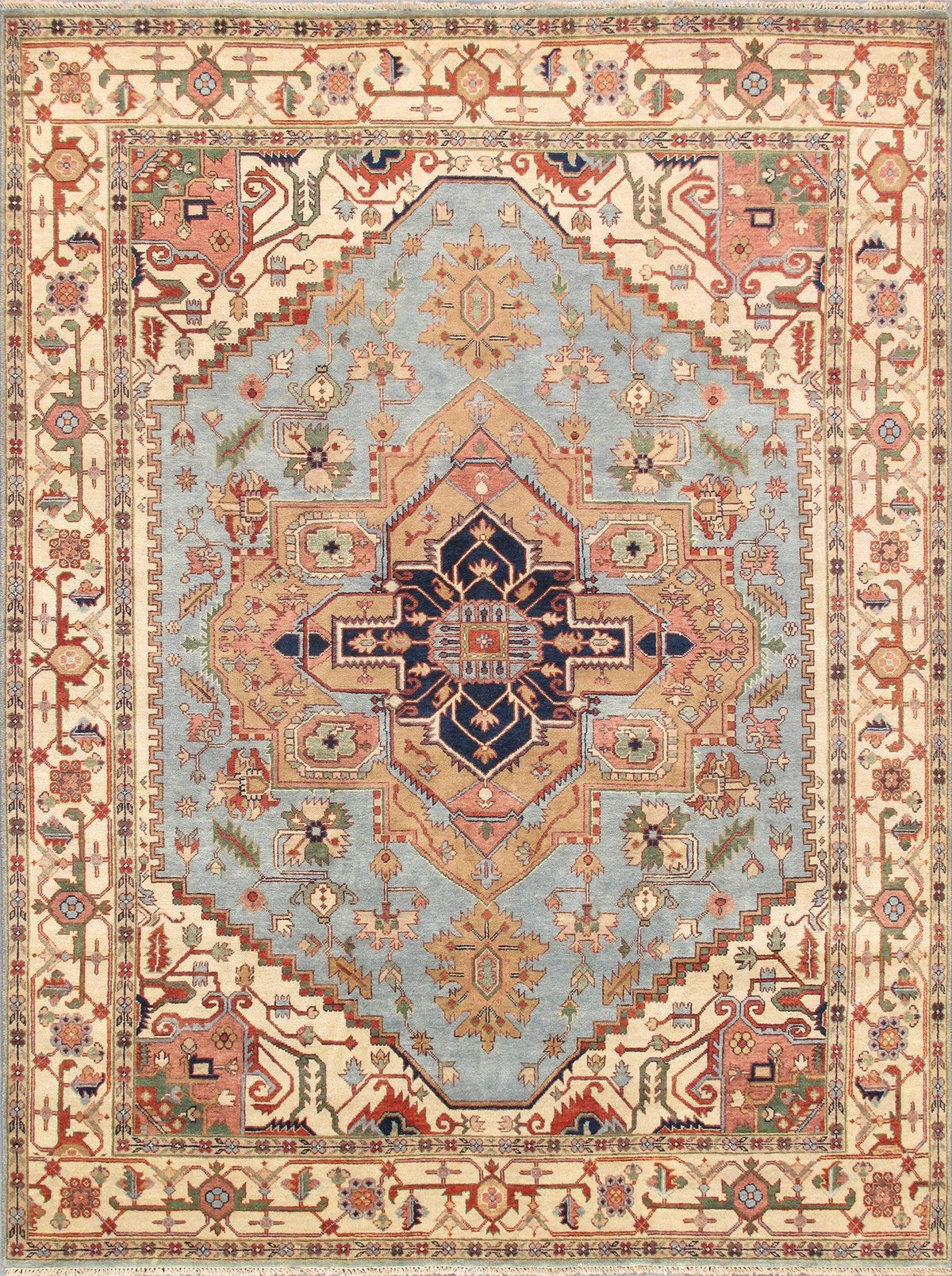 Canvello Serapi Hand-Knotted Light Blue Wool Area Rug-10' X 14'
