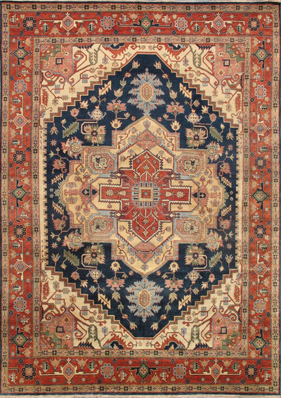 Canvello Serapi Hand-Knotted Navy/Rust Wool Area Rug- 9'1" X 9'4"