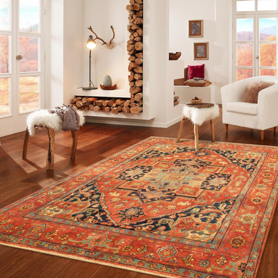 Canvello Serapi Hand-Knotted Rust Wool Area Rug- 2'8" X 8'1"