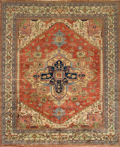 Canvello Serapi Hand-Knotted Rust Wool Area Rug- 6'1" X 8'11"