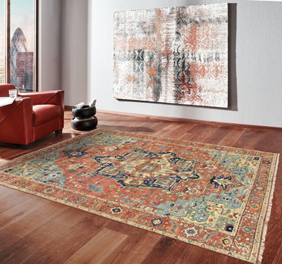 Canvello Serapi Hand-Knotted Rust Wool Area Rug- 6' X 9'1"