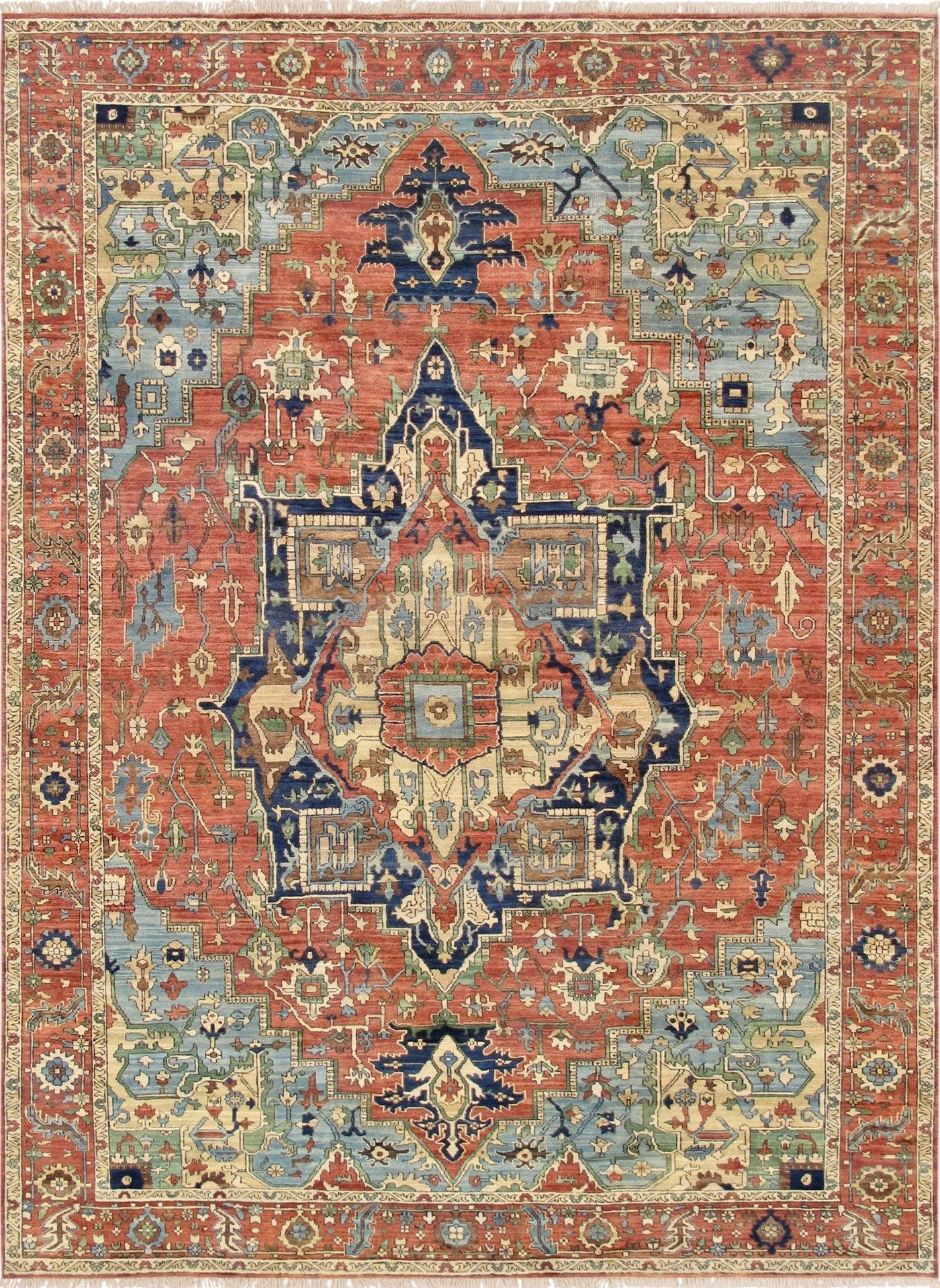 Canvello Serapi Hand-Knotted Rust Wool Area Rug- 9'10" X 14'