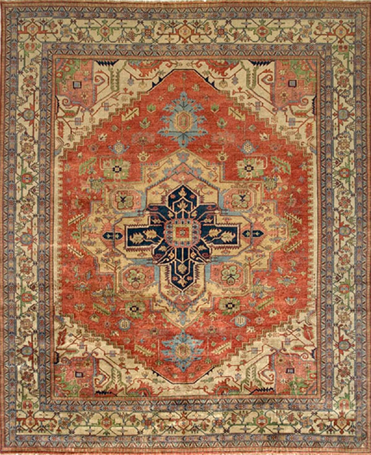 Canvello Serapi Hand-Knotted Rust Wool Area Rug- 9'11" X 13'9"