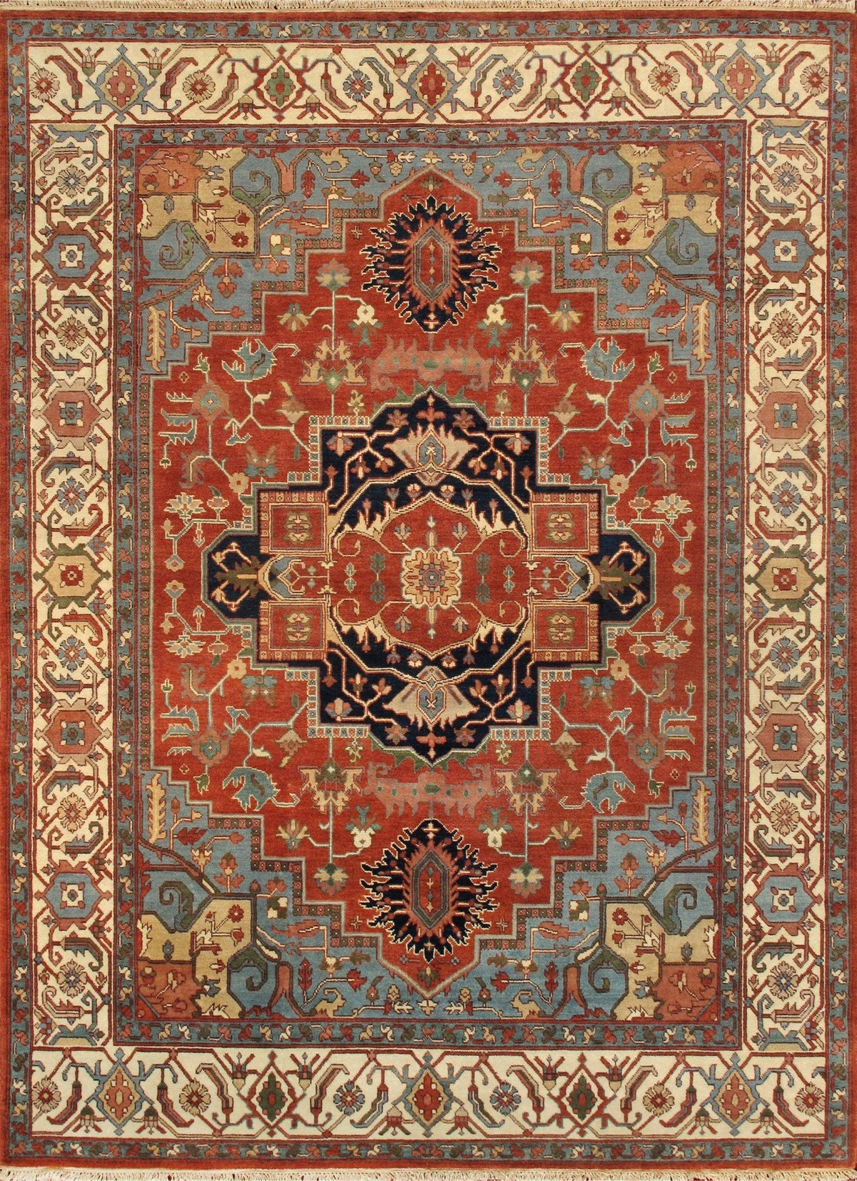 Canvello Serapi Hand-Knotted Rust Wool Area Rug- 9'2" X 11'11"