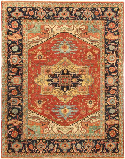 Canvello Serapi Hand - Knotted Rust/Navy Lamb's Wool Area Rug - 8'11" X 12'2" - Canvello