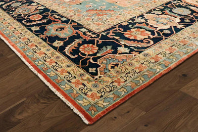 Canvello Serapi Hand - Knotted Rust/Navy Lamb's Wool Area Rug - 8'11" X 12'2" - Canvello