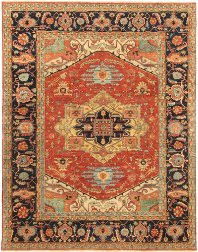 Canvello Serapi Hand - Knotted Rust/Navy Lamb's Wool Area Rug - 9'11" X 14'2" - Canvello