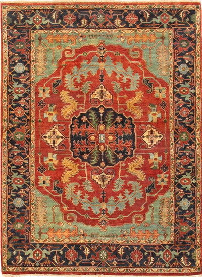 Canvello Serapi Hand-Knotted Rust/Navy Wool Area Rug- 3'1" X 5'3"