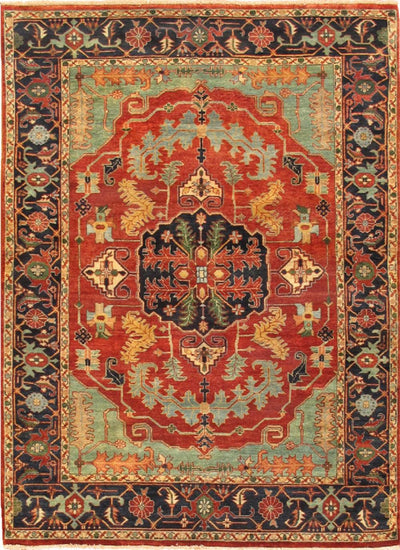 Canvello Serapi Hand - Knotted Rust/Navy Wool Area Rug - 5'2" X 6'10" - Canvello