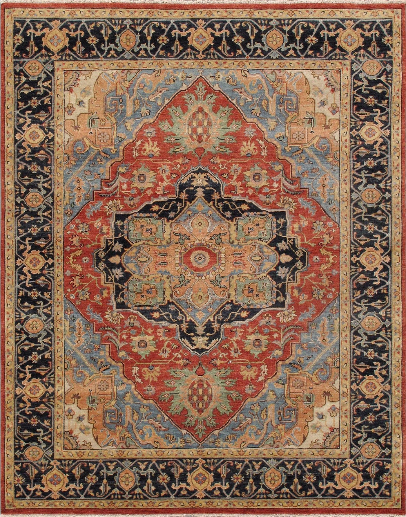 Canvello Serapi Hand - Knotted Rust/Navy Wool Area Rug - 8' x 10' - Canvello