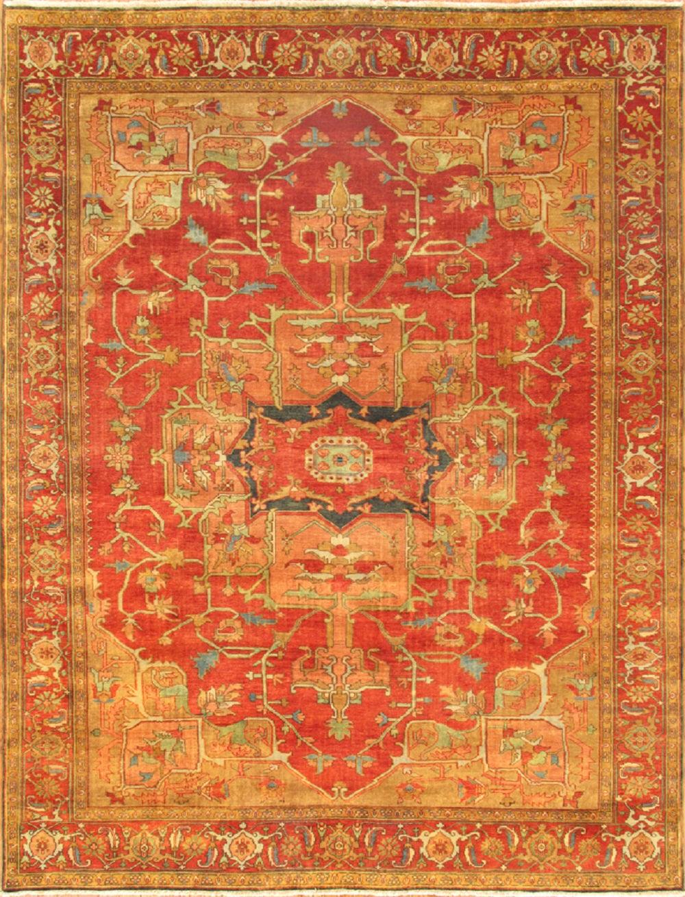 Canvello Serapi Hand - Knotted Rust/Rust Wool Area Rug - 8'11" X 12' - Canvello