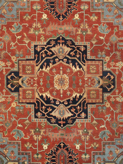 Canvello Serapi Hand-Knotted Wool Rust Area Rug-13'8" X 13'11"