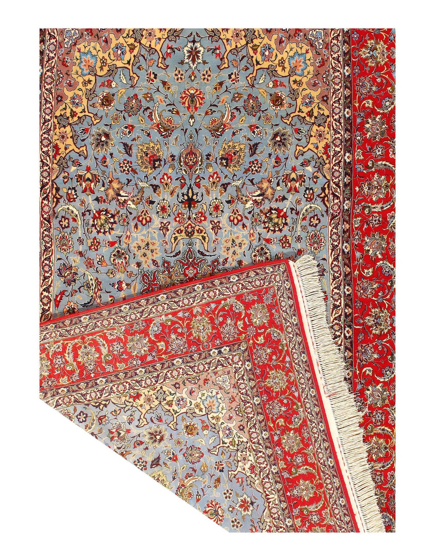 Canvello Silk & Wool Isfahan Light Blue Rug Living Room - 5'1'' X 8'6''