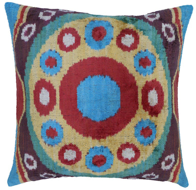 Canvello Silk Velvet Gold Blue Red Pillows - 16x16 in - Canvello