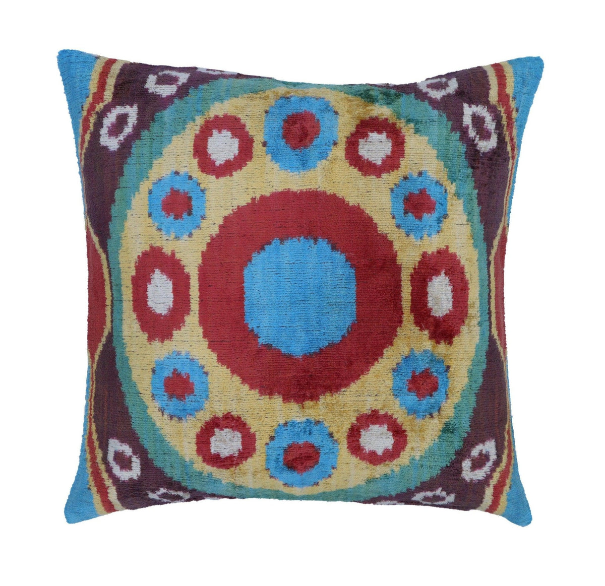 Canvello Silk Velvet Gold Blue Red Pillows - 16x16 in