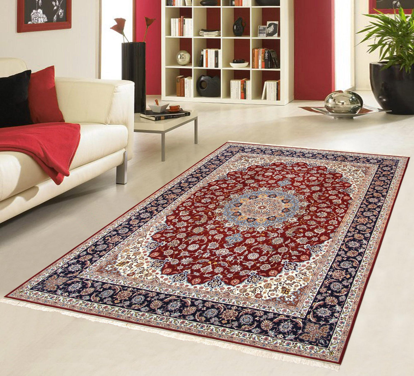 Canvello Silk & Wool Isfahan Red Area Rug - 10' 2" X 13' 3" - Canvello