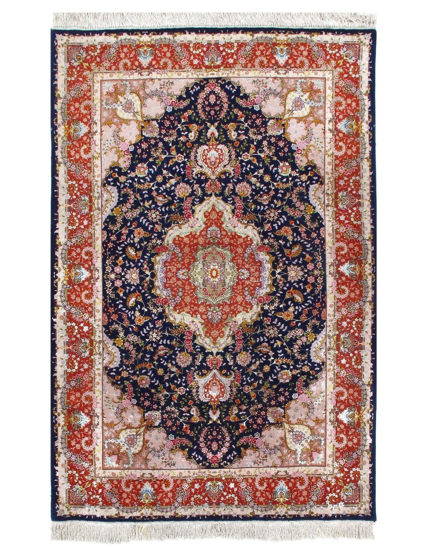 Canvello Silk & Wool Tabriz Modern Blue Rug - 5'3'' X 8' - Canvello