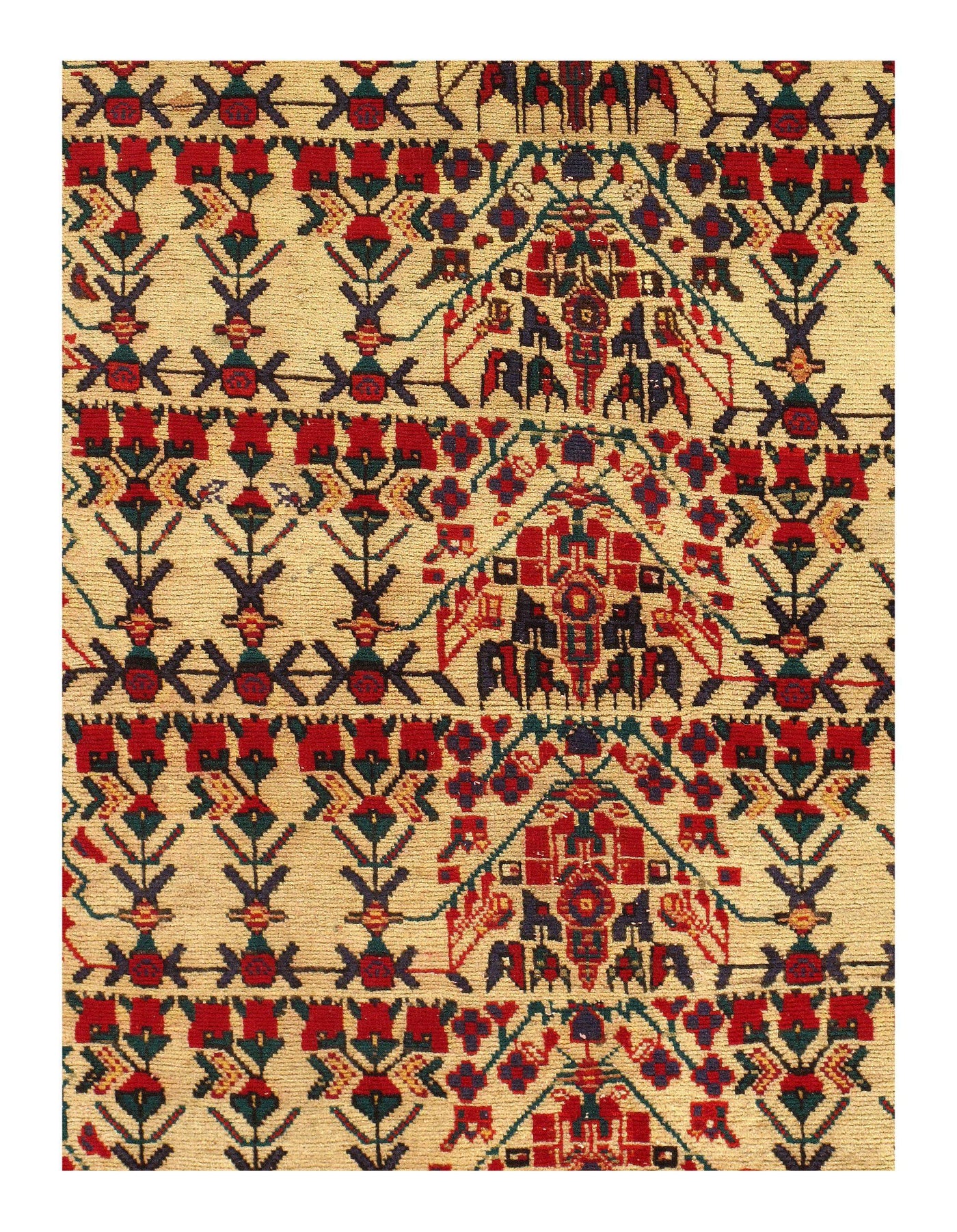 Canvello Persian Antique Afshar Ivory Runner Rug - 3'4'' X 9'9''