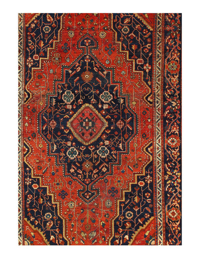 Canvello Persian Antique Farahan Rust And Blue Rug - 4'3'' X 6'8''