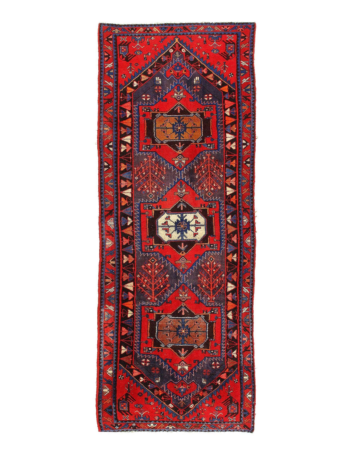 Canvello Persian Antique Hamadan Red Runner Rug - 3'7'' X 10'5''