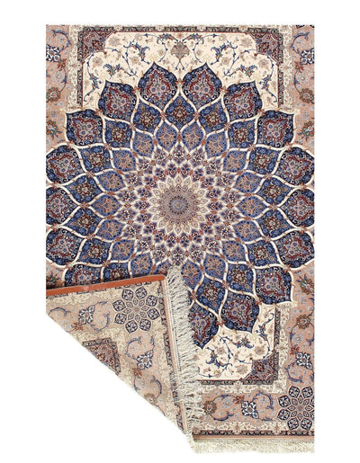 Canvello Silkroad Antique Isfahan Ivory And Blue Rug - 7' x 10' - Canvello